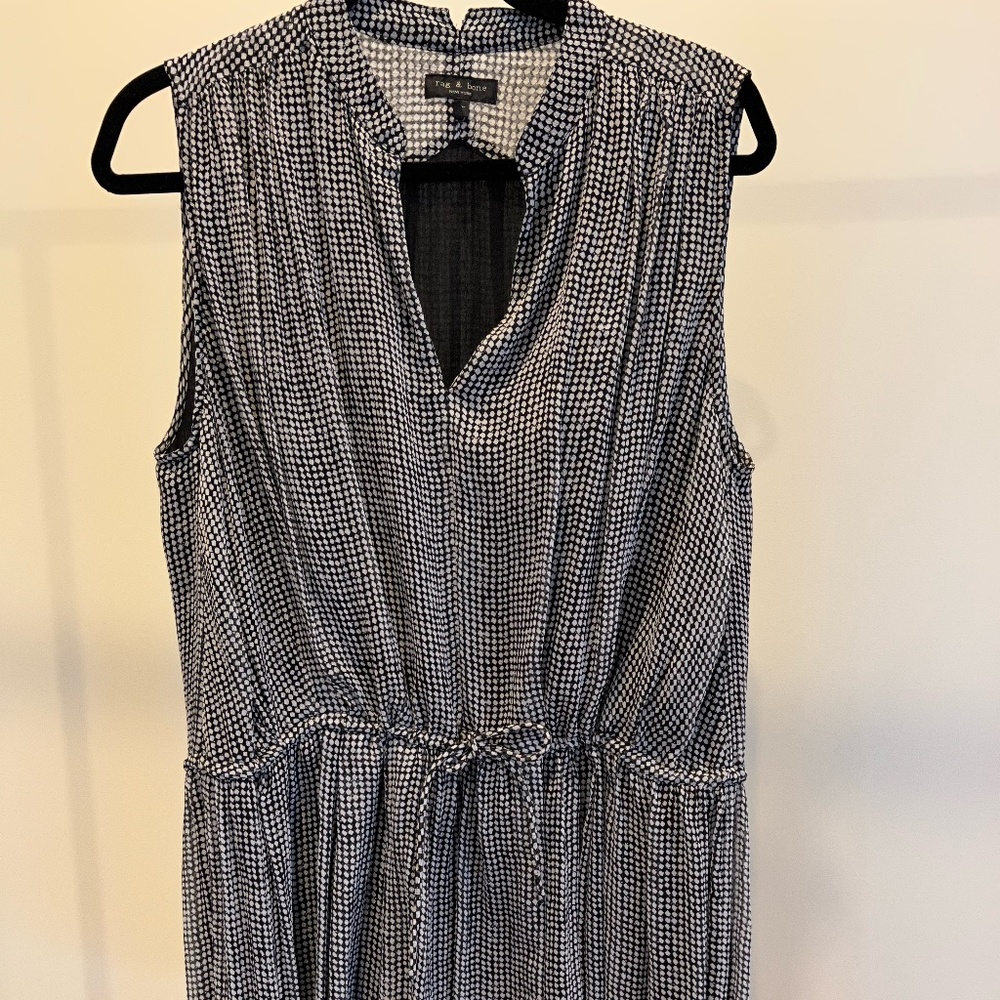 Rag & Bone Carly Print Tie Waist Sleeveless Silk Blend Dress (size Large 10-12)